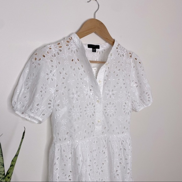 J. Crew White Puff-sleeve eyelet dress size 00 - Picture 4 of 12